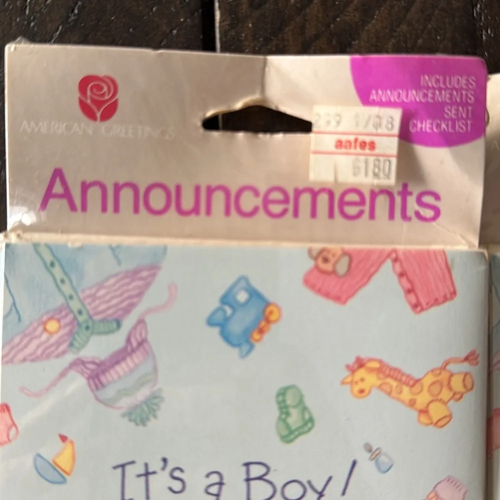 2 packages of vintage 1980s baby boy birth announcement.